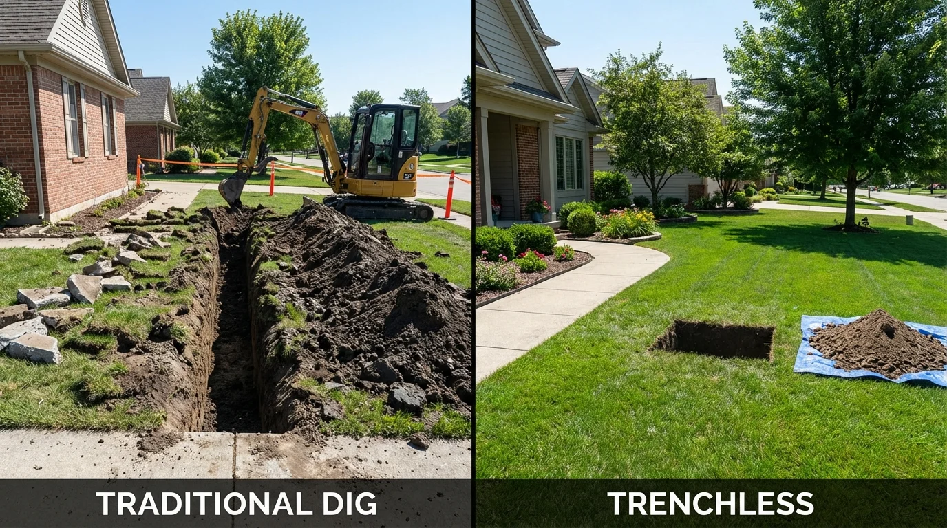 Trenchless sewer repair with minimal yard damage versus traditional excavation in Marsing, ID